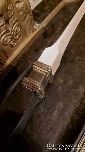 Unique piece of office furniture, decorated with an antique marble copper ink holder leaf-opening bone knife