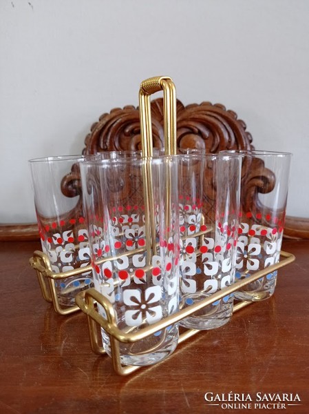 Retro glass set, in copper holder, for 6 people