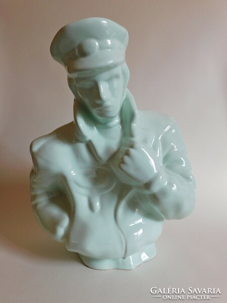 Vintage pale green ceramic pilot bust 27 cm