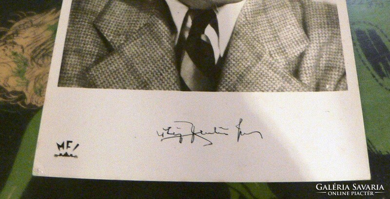Gyula Benkő's printed signature on the photo postcard depicting him