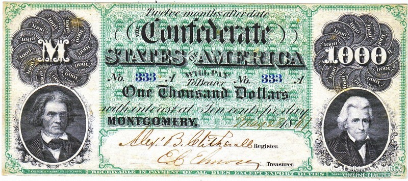 Confederate States $1000 1861 Replica