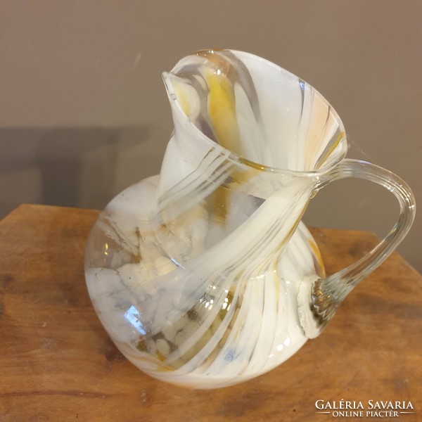 Handcrafted crystal glass jug with Venetian-style twisted tongs, suitable as a gift, vintage retro glass