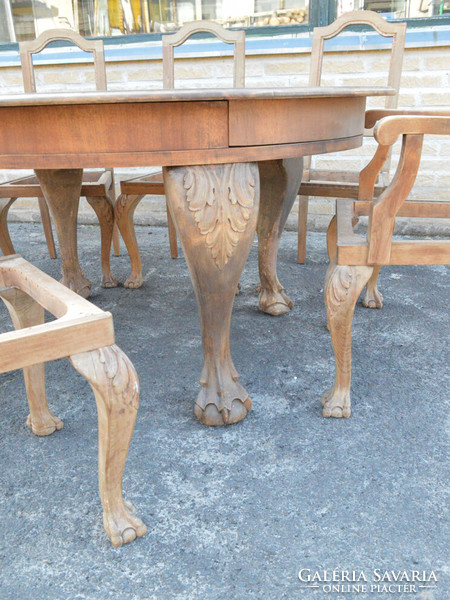 Antik Chippendale asztal +6szék+2 karfás szék