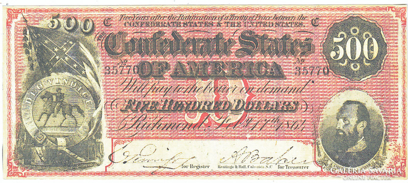Confederate States $500 1864 Replica