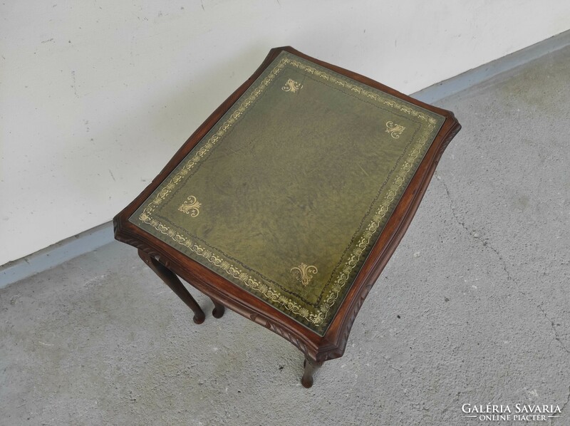 Antique set of 3 green leather tables, push-together small table 758 6840