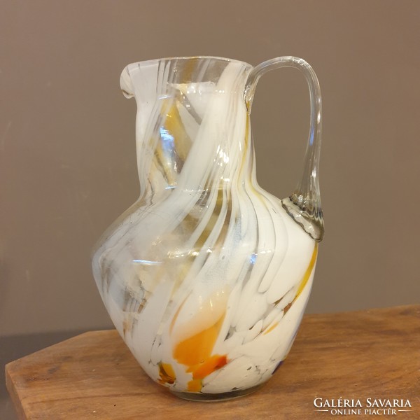 Handcrafted crystal glass jug with Venetian-style twisted tongs, suitable as a gift, vintage retro glass