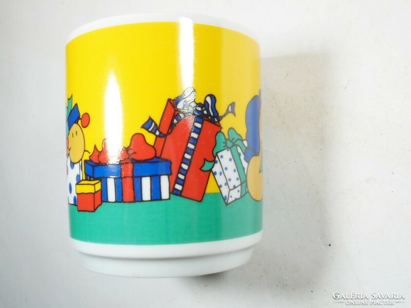 Retro old mug with apple logo, children's story pattern