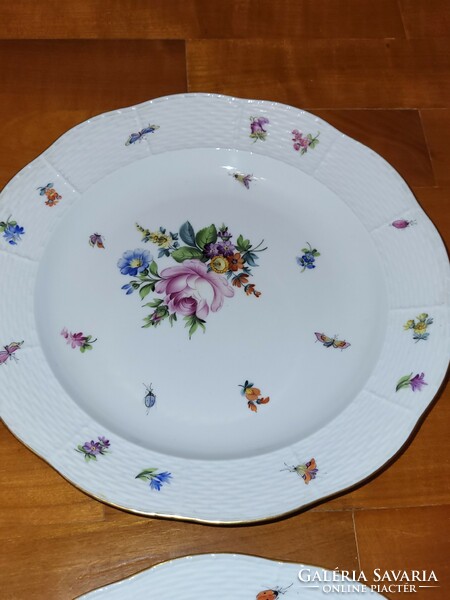 6 antique Herend flat plates with flower pattern