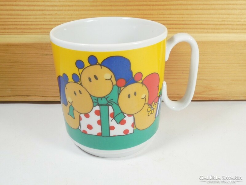 Retro old mug with apple logo, children's story pattern