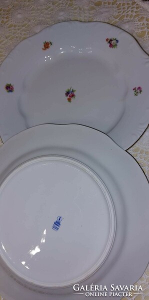 Zsolnay, beautiful floral porcelain flat plate with gold edge, 2 pcs