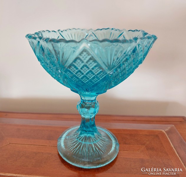 Old blue glass goblet decorative glass with base 12 cm