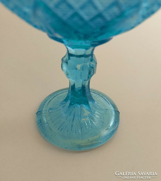 Old blue glass goblet decorative glass with base 12 cm