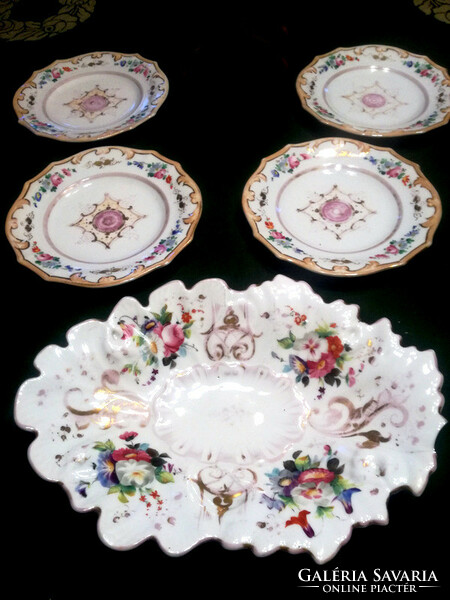 Antique thick porcelain hand-painted carlsbad treats set 1+4