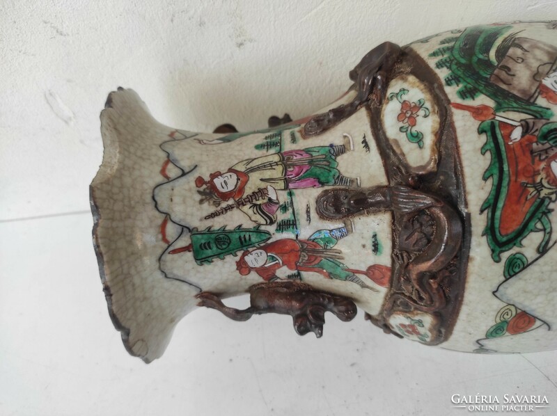 Antik kínai porcelán nagy festett csata harci jelenetes sokalakos váza Törött 717 6912