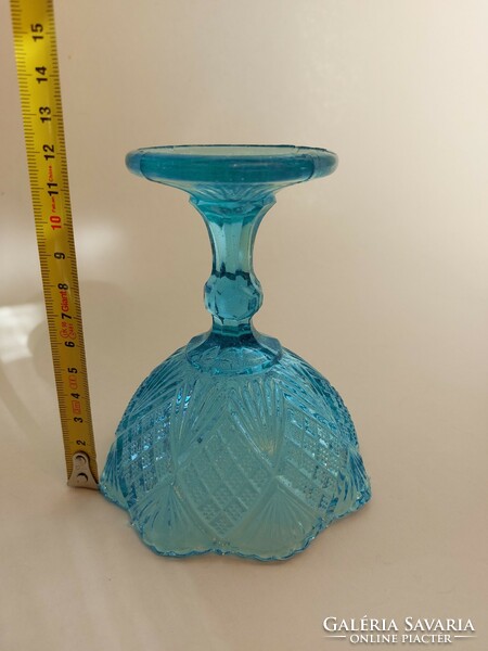 Régi kék üveg kehely talpas díszpohár 12 cm