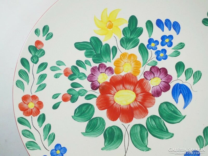 Retro régi kézzel festett akasztható fali tányér tál népművészeti népi virág mintás Dömsöd Iparművés