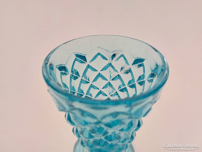 Régi talpas üveg pohár kék kehely díszüveg