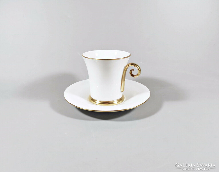 Herend, gold-white (qh-or) patterned coffee cup and saucer, hand-painted porcelain, flawless (i220)
