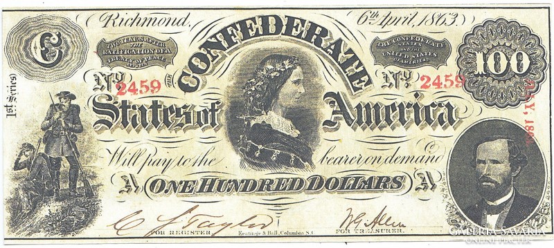 Konföderációs Államok 100 dollár 1863 REPLIKA