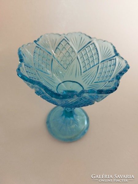 Old blue glass goblet decorative glass with base 12 cm