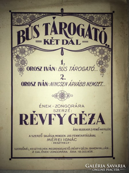 Antique sheet music!/1920/ Bús tárogató.. Two songs. Ivan Orosz: bús tárogató...Iván Orsosz: there is no more orphaned nation