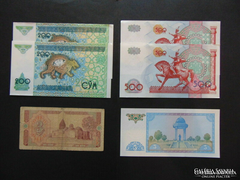 Üzbegisztán 6 darab szom bankjegy LOT !