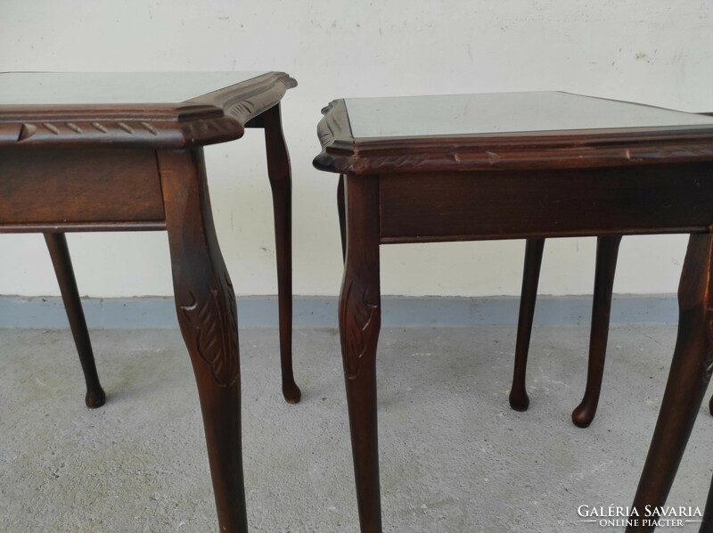 Antique set of 3 green leather tables, push-together small table 758 6840