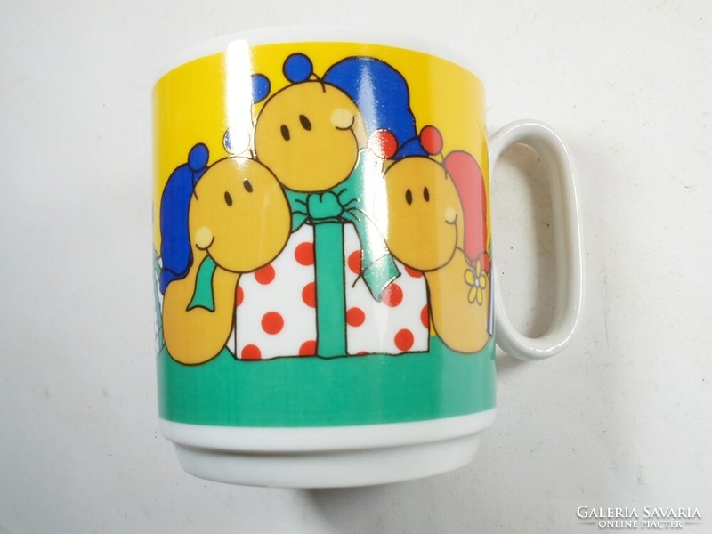 Retro old mug with apple logo, children's story pattern