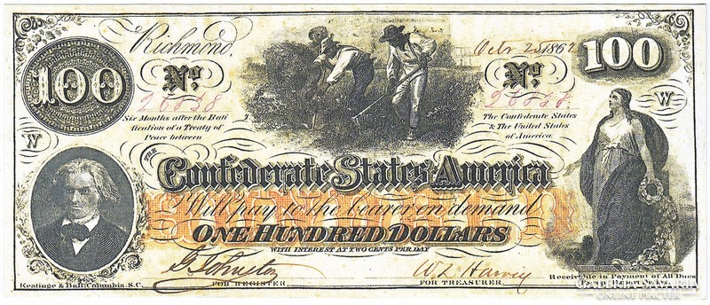 Konföderációs Államok 100 dollár 1862 REPLIKA