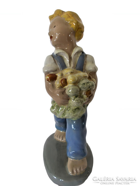 Mária H. Ráhmer rare, art deco ceramic figure / flower boy /