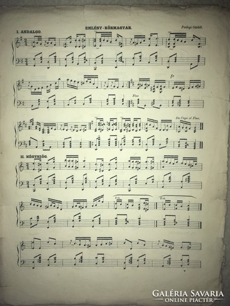 Antique sheet music!/1858/Emlény- Körmagyar. From Otto Petényi! Pest, 1858 Gusztáv emich's printing house!