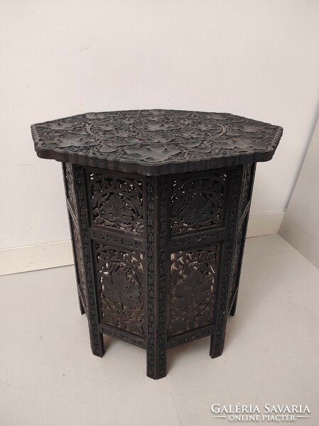 Antique Arabic folding transportable richly carved wooden coffee tea table Morocco Algeria 349 6880
