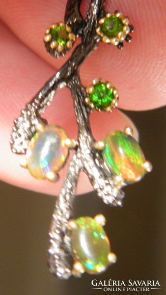 Black Ethiopian opal 925 silver earrings with black rhodium