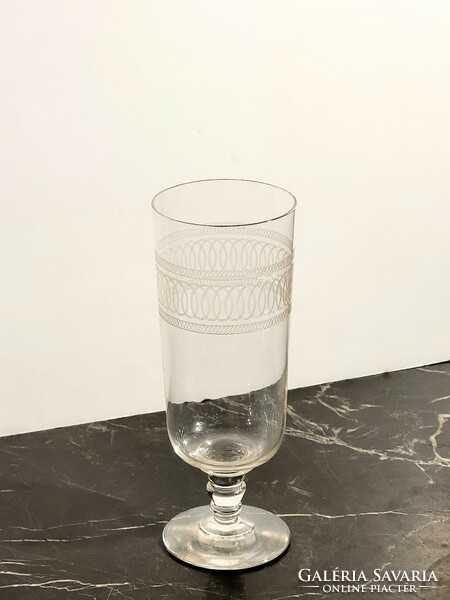 Old stemmed beer glass 17.5cm with polished pattern -- beer glass pitcher