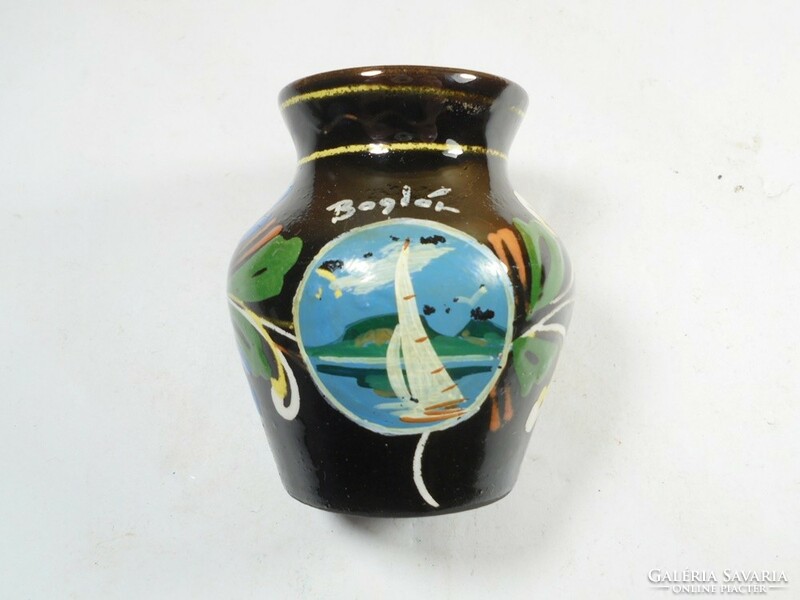 Old retro ceramic vase balaton boglár flower pattern folk art souvenir souvenir tourist