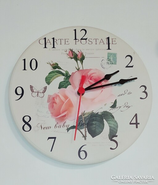 Vintage design rózsa díszítésű, rózsás fali óra
