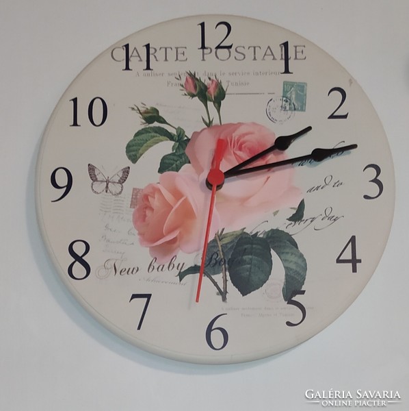 Vintage design rose-decorated, rosy wall clock