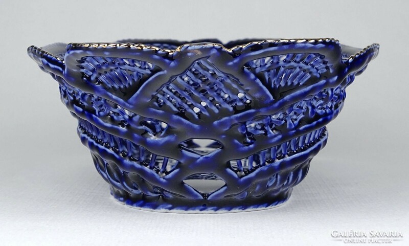 Marked 1M029 oval blue openwork porcelain serving basket 24.5 Cm