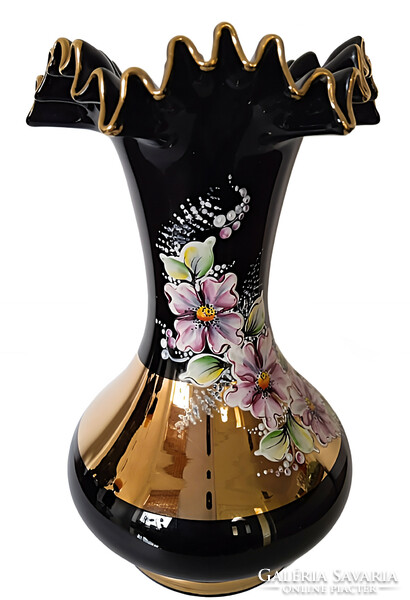 Dreamy Hand Painted Novy Wine Czech Glass Vase Bohemian Mid Century Vintage 1950s
