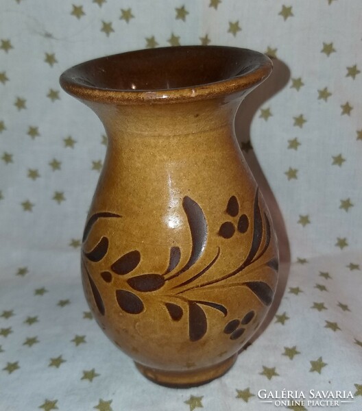 Folk ceramic vase brown 12cm