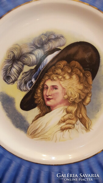 Szecessziós hölgy portrés porcelán dísztányér (M3374)