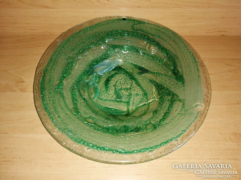 Muranoi zöld üveg kínáló tál asztalközép 29,5 cm