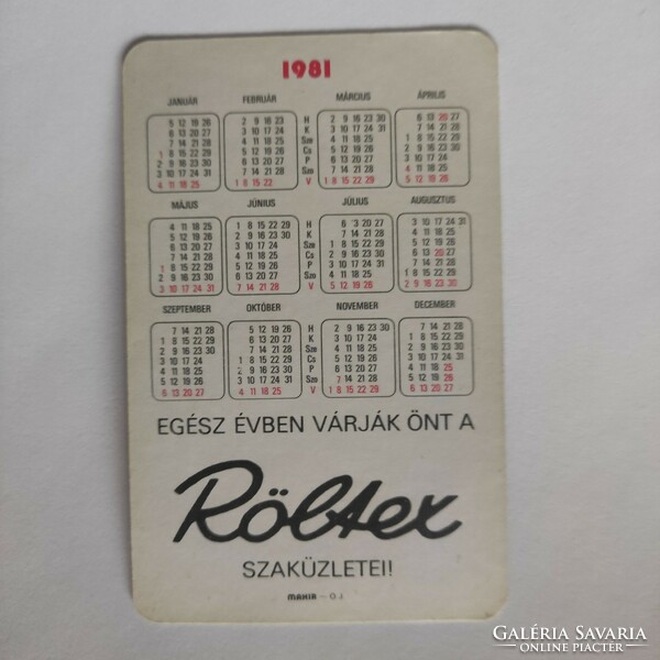 Röltex card calendar 1981