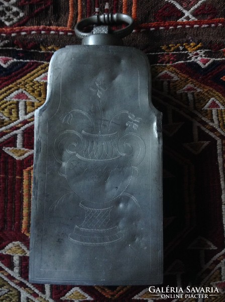 1874 Schraubflasche German Austrian metal tin flask butykos water bottle wine hand engraving signed silver color