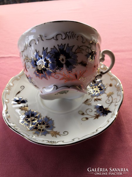 Zsolnay búzavirág mintás teás csésze alátéttel