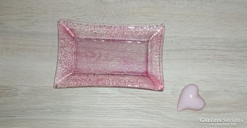 Rózsaszín üveg gyertyatartó tál