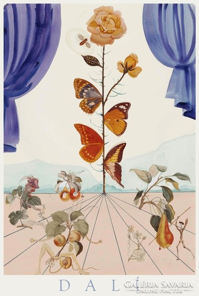 Salvador dalí flordali ii. Butterfly rose, art poster, surrealist flower butterfly nature