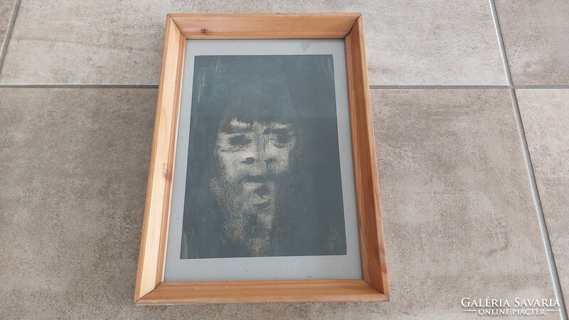 (K) Félelmetes portré festmény 32x23 cm kerettel