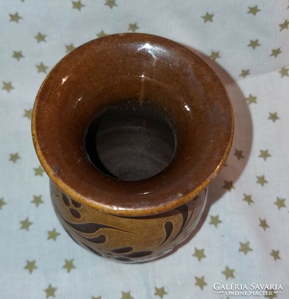 Folk ceramic vase brown 12cm