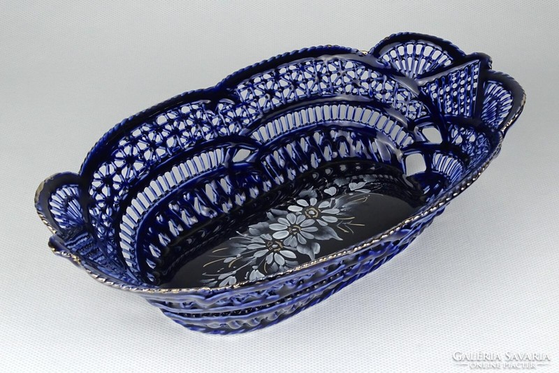 Marked 1M029 oval blue openwork porcelain serving basket 24.5 Cm